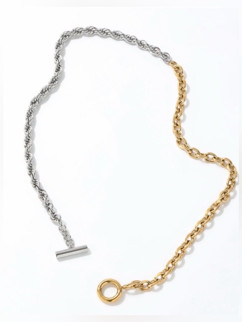 Two-Tone Gold and Silver Toggle Chain Necklace